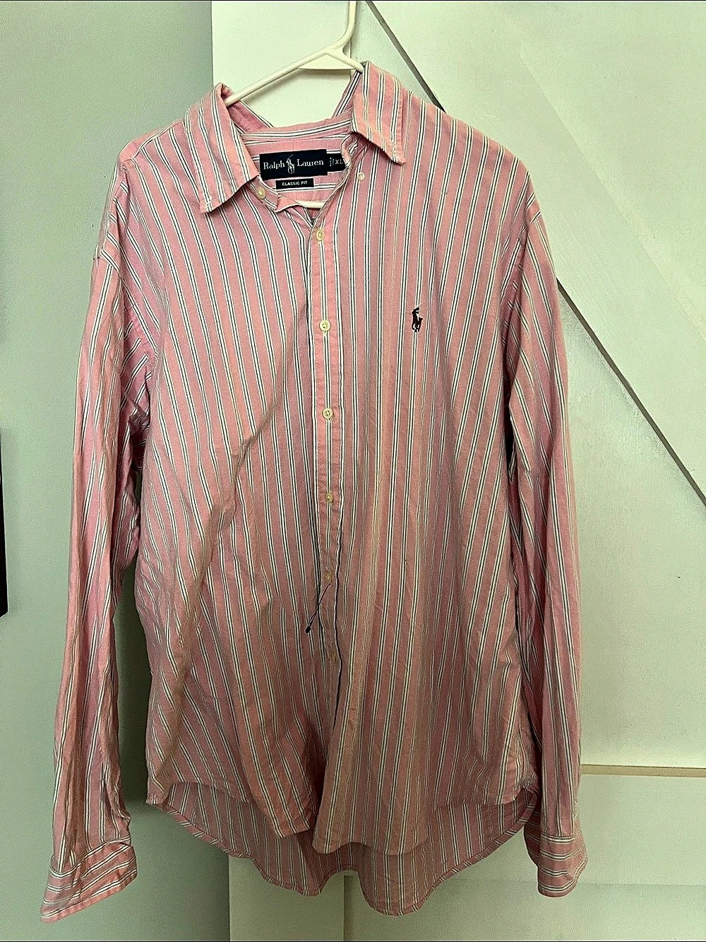 Ralph Lauren Classic Fit Striped Shirt in Pink & Green Size XL